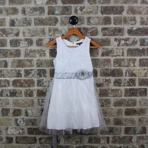 My Michelle Gray Silver Sparkly Tulle Ribbon Tie Sleeveless Dress Girls M 10